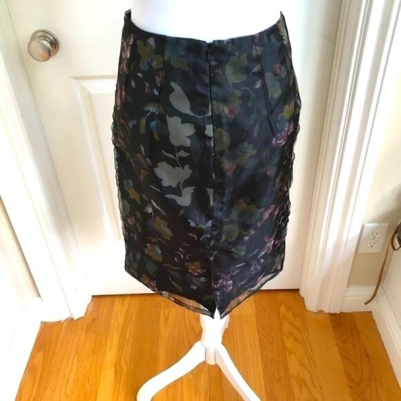 Mango Skirt Pencil Sheer Layered Multicolored Floral Feminine Fairy (2) - Picture 4 of 7